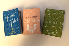 Load image into Gallery viewer, Jane Austens Trio of miniature books for 18 inch American Girl Dolls - Sense and Sensibility, Emma &amp; Pride and Prejudice 1:3 Scale
