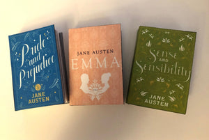 Jane Austens Trio of miniature books for 18 inch American Girl Dolls - Sense and Sensibility, Emma & Pride and Prejudice 1:3 Scale