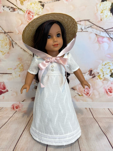 Sanditon inspired Regency gown and straw hat for A | G 18 Inch Dolls (Made to order 2 week turn around time)