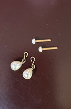 Load image into Gallery viewer, Gold Pearl Teardrop Earring Dangles with option to add 2mm Gold Posts for 18 inch Dolls
