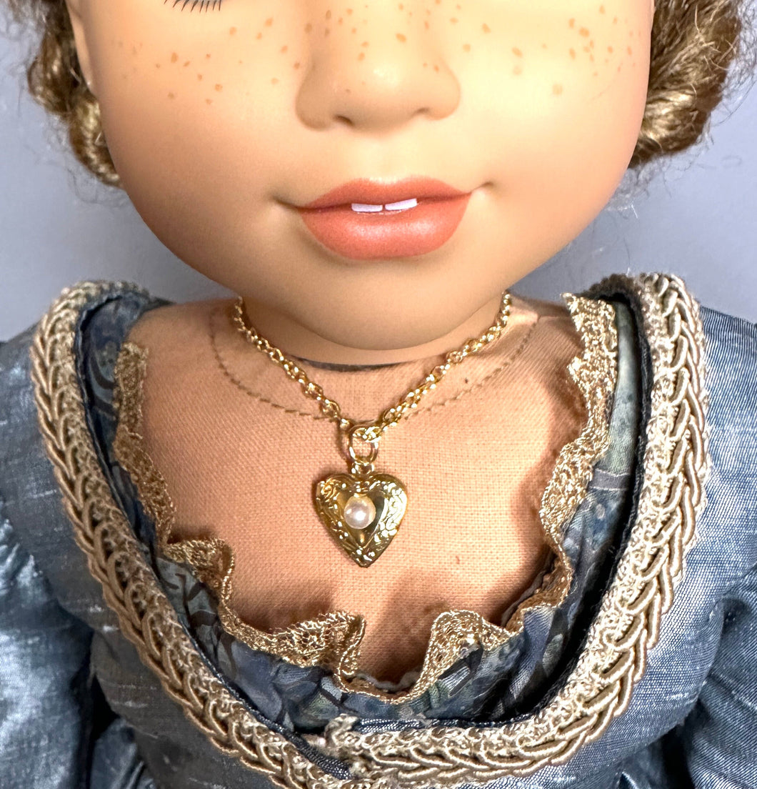 Gold Heart Locket Necklace for 18 inch Dolls | Doll Jewelry