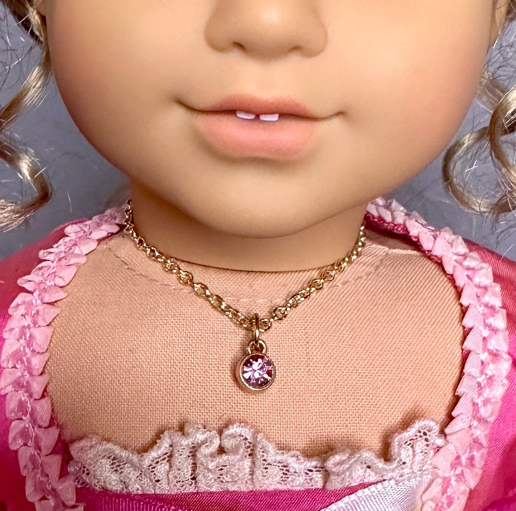 Pink Rhinestone Gold Necklace for 18inch Dolls | Doll Jewelry