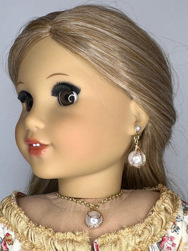 Gold Wrapped Pearl Jewelry Set for 18 inch Dolls | Doll Jewelry | Doll Necklace | Earring Posts & Dangles