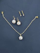 Load image into Gallery viewer, Gold Wrapped Pearl Jewelry Set for 18 inch Dolls | Doll Jewelry | Doll Necklace | Earring Posts &amp; Dangles
