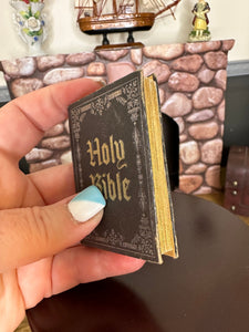 NEW! Old Family Vintage Looking Holy Bible | Gold Embossed Miniature Book for 18 inch Dolls 1:3 Scale | Gold Pages | Vintage Paper