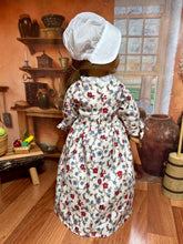 Load image into Gallery viewer, Betsy Ross Colonial Floral Dress with Colonial Cap and American Flag for 18 inch American Girl Dolls
