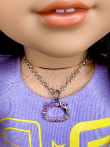 Silver Kitty Pink Rhinestone Necklace for 18 inch American Girl Dolls