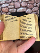 Load image into Gallery viewer, NEW! Old Family Vintage Looking Holy Bible | Gold Embossed Miniature Book for 18 inch Dolls 1:3 Scale | Gold Pages | Vintage Paper
